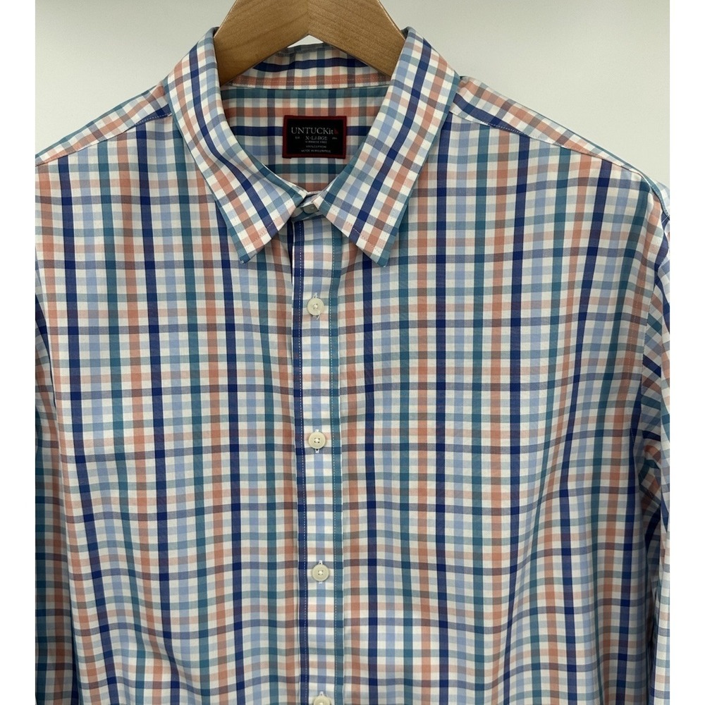 UNTUCKit Long Sleeve Wrinkle Free Plaid Button Down Shirt Blue Mens XL